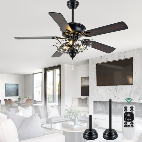 Cusp Barn 52inch Modern Glam Crystal Ceiling Fan with Light and Remote, 6 Speeds DC Motor Reversible Ceiling Fans