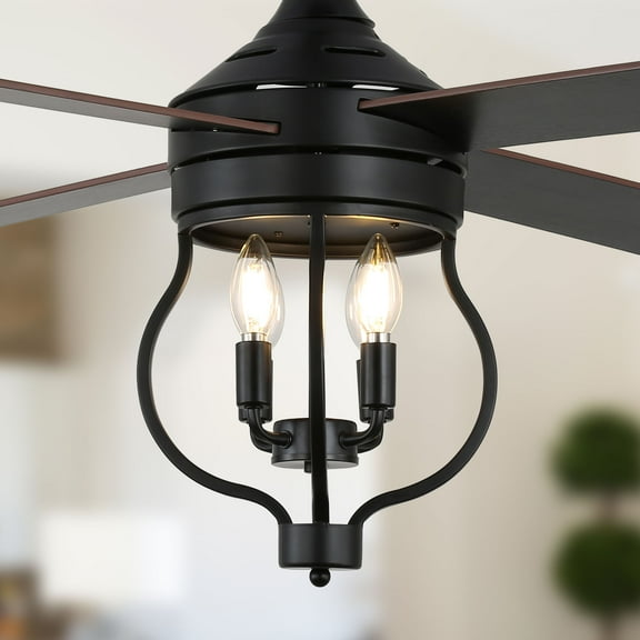 Cusp Barn 52 Inch Ceiling Fan with Remote, Farmhouse Caged Fandelier, Black Industrial Ceiling Fans with Quiet DC Motor, Large Fan for Living room