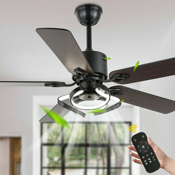Cusp Barn 52 Inch Modern Ceiling Fan with Lights and Remote Control, Chrome Geometric Chandelier, 5 Dual Finish Reversible Blades Ceiling Fan for Bedroom