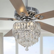 Cusp Barn 52.in. Modern Crystal Ceiling Fan with Remote and Pull Chain, 3 Speeds AC Motor Reversible Ceiling Fan for Bedroom Chrome