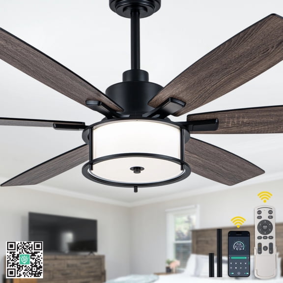 Cusp Barn 60" Black Farmhouse Large Ceiling Fan with Dimmable LED Light and Remote, 6 Speeds Reversible Caged Ceiling Fan for Large Room