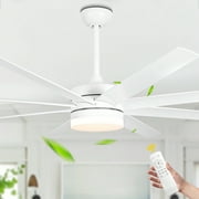 Cusp Barn 65 Inch Pure White Ceiling Fan with LED Light and Remote Control, DC Silent Motor, Reversible, 6-Speeds, Ceiling Fan for Large Spaces