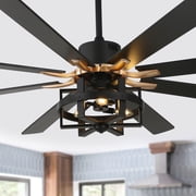 Cusp Barn 65 Inch Black Industrial Caged Ceiling Fan with Remote and Lights, DC Motor 6-speed Reversible Indoor Ceiling Fan