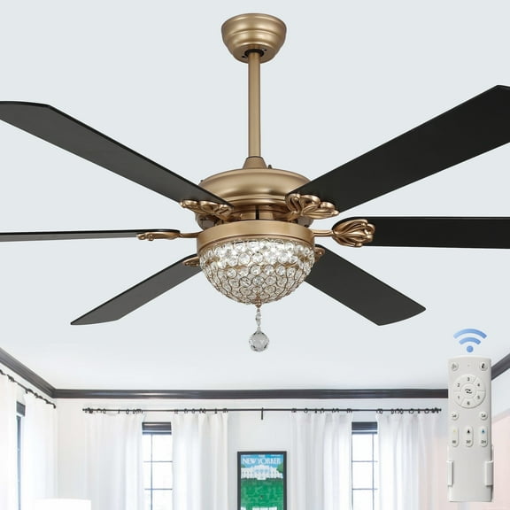 Cusp Barn 65 Inch Modern Crystal Reversible Ceiling Fan with Lights and Remote, Luxury Ceiling Fan, DC Motor 6 Speeds Ceiling Fan