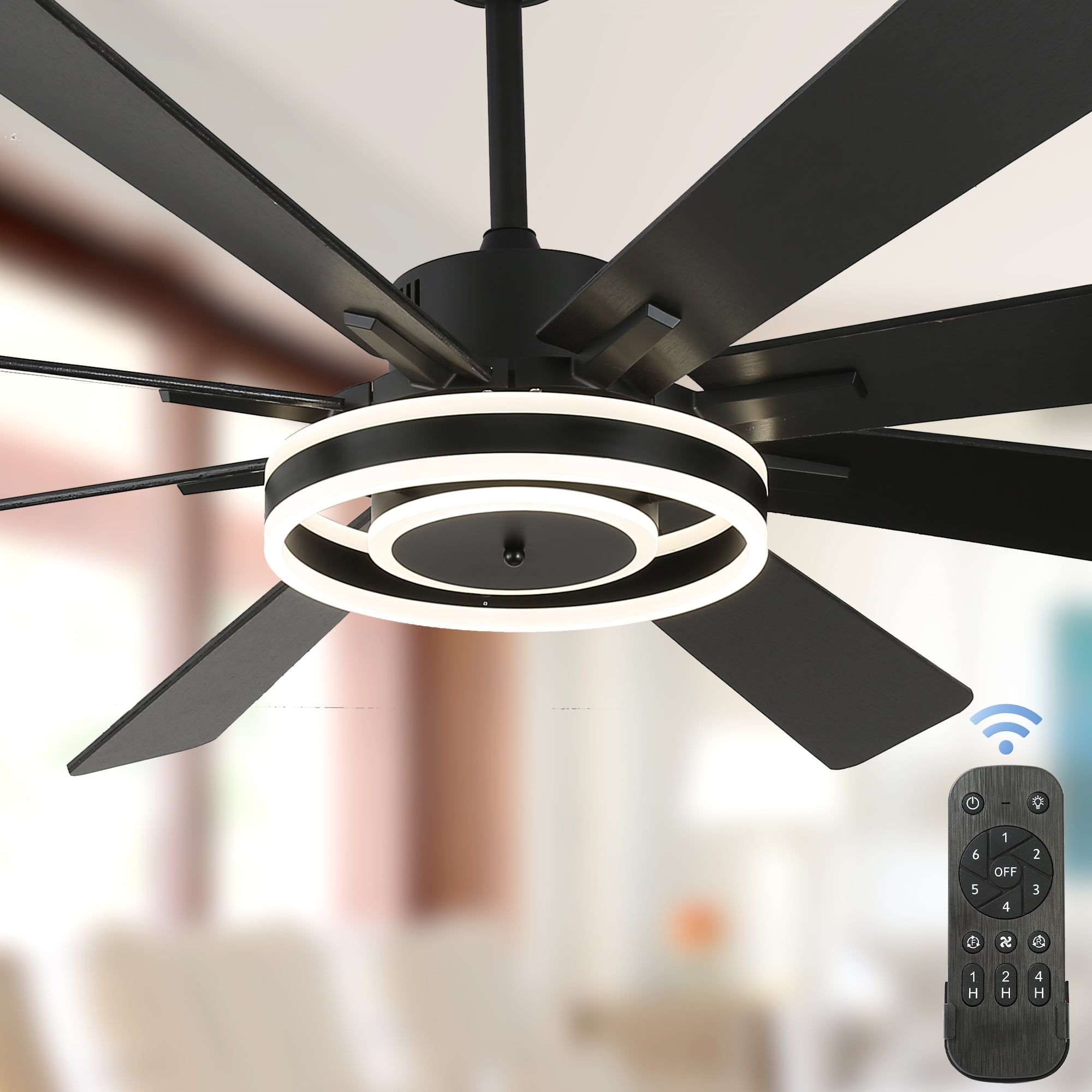 Belcarra 72-inch Black Plywood Ceiling Fan with LED Light and Remote