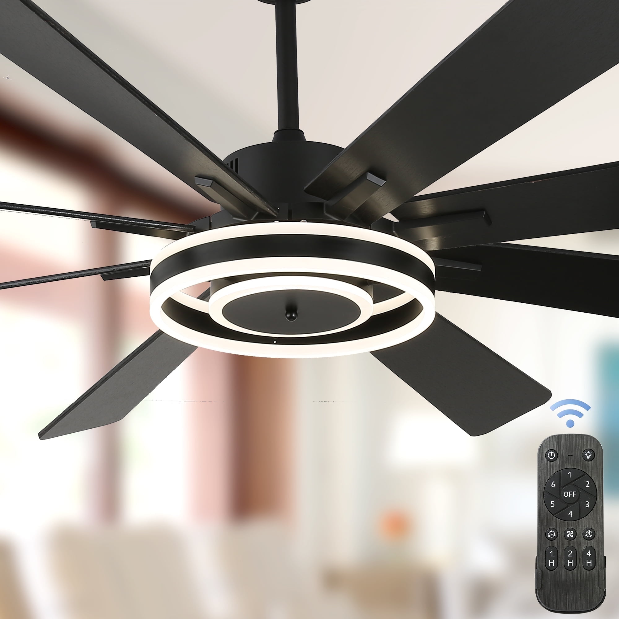 Belcarra 72-inch Black Plywood Ceiling Fan with LED Light and Remote