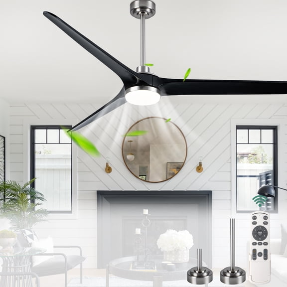 Cusp Barn 72" Wooden 3-Blade Ceiling Fan with LED Light, Remote & DC Motor Reversible, Dimmable, 6 Speeds, Adjustable Downrods for Home