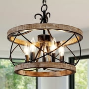 Cusp Barn Farmhouse Rustic Wood Chandelier French Country 5 Light Candle Hanging Light Fixture  for Kitchen Island Living Room