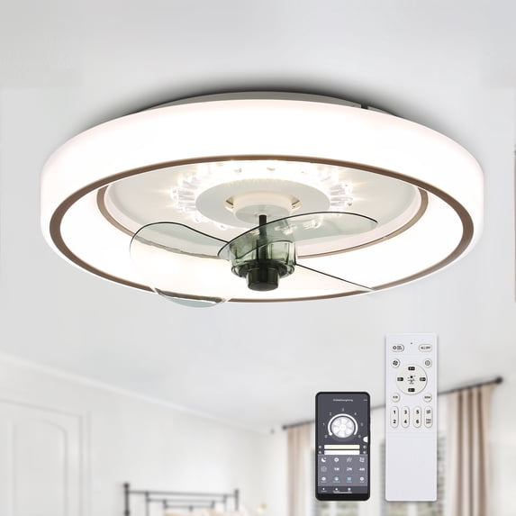 Cusp Barn Flush Mount Ceiling Fan with Light Remote Control Low Profile 3-Color Dimming LED Light for Bedroom