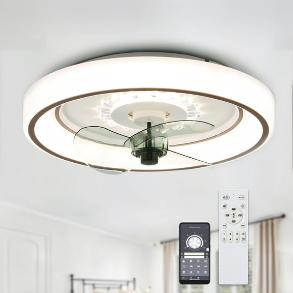 Cusp Barn Flush Mount Ceiling Fan with Light Remote Control Low Profile 3-Color Dimming LED Light for Bedroom