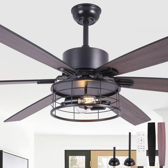 Cusp Barn Industrial Metal Caged Ceiling Fan with Light  Remote Control, 6 Speeds Reversible Fan with Lights