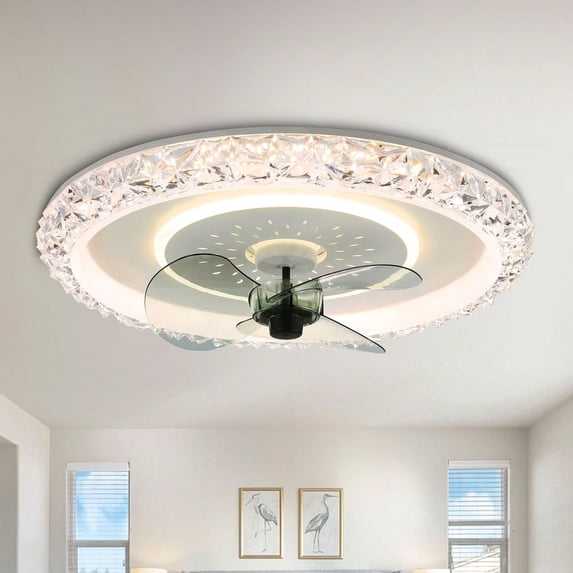 Cusp Barn Modern 19.5-In Low Profile Dimmable LED Ceiling Fan with Remote, 6 Speeds DC Motor Flush Mount Ceiling Fan for Bedroom 1-Pack - White