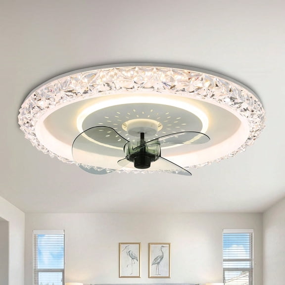 Cusp Barn Modern 19.5-In Low Profile Dimmable LED Ceiling Fan with Remote, 6 Speeds DC Motor Flush Mount Ceiling Fan for Bedroom 1-Pack - White