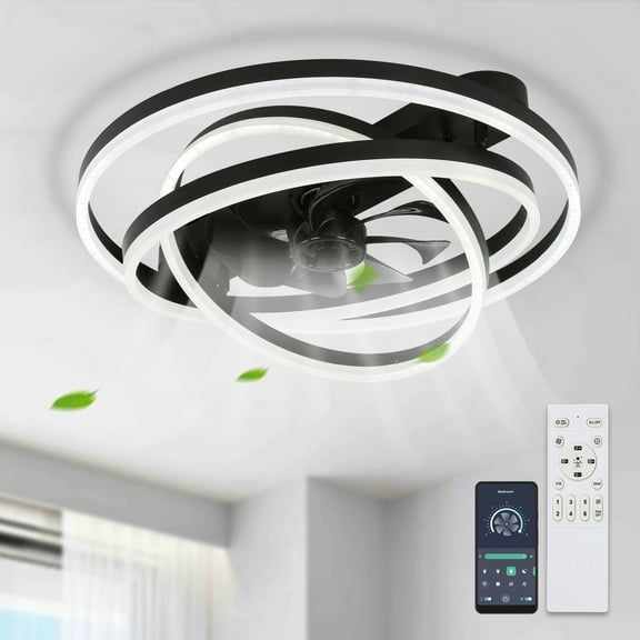 Cusp Barn Modern 24-In Modern DIY Shape Ceiling Fan with Lights, Low Profile Flush Mount DC Motor Dimmable LED Ceiling Light for Living Room