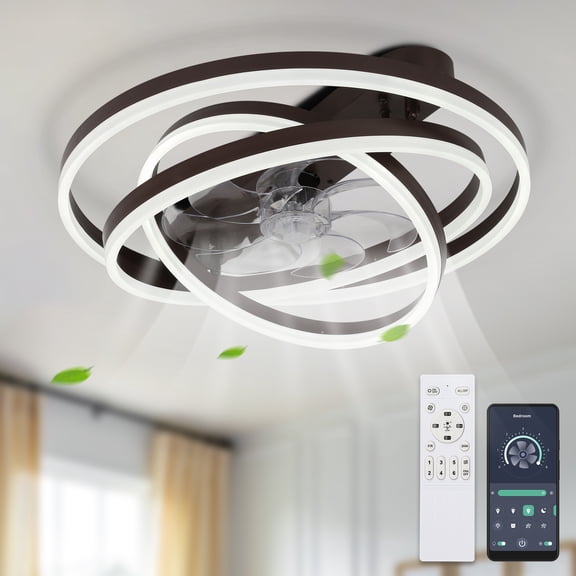 Cusp Barn Modern 24-In Modern DIY Shape Ceiling Fan with Lights, Low Profile Flush Mount DC Motor Dimmable LED Ceiling Light for Living Room