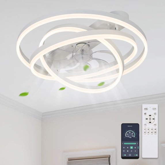 Cusp Barn Modern 24-In Modern DIY Shape Ceiling Fan with Lights, Low Profile Flush Mount DC Motor Dimmable LED Ceiling Light for Living Room