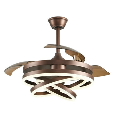 Cusp Barn  Modern 42" Retractable Ceiling Fan with Lights and Remote, 6 Speed LED Ceiling Lighting for Bedroom Living Room Brown