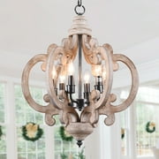 Cusp Barn Modern Farmhouse 6-Light Wood Candle Chandelier Rustic French Country Hanging Ceiling Light