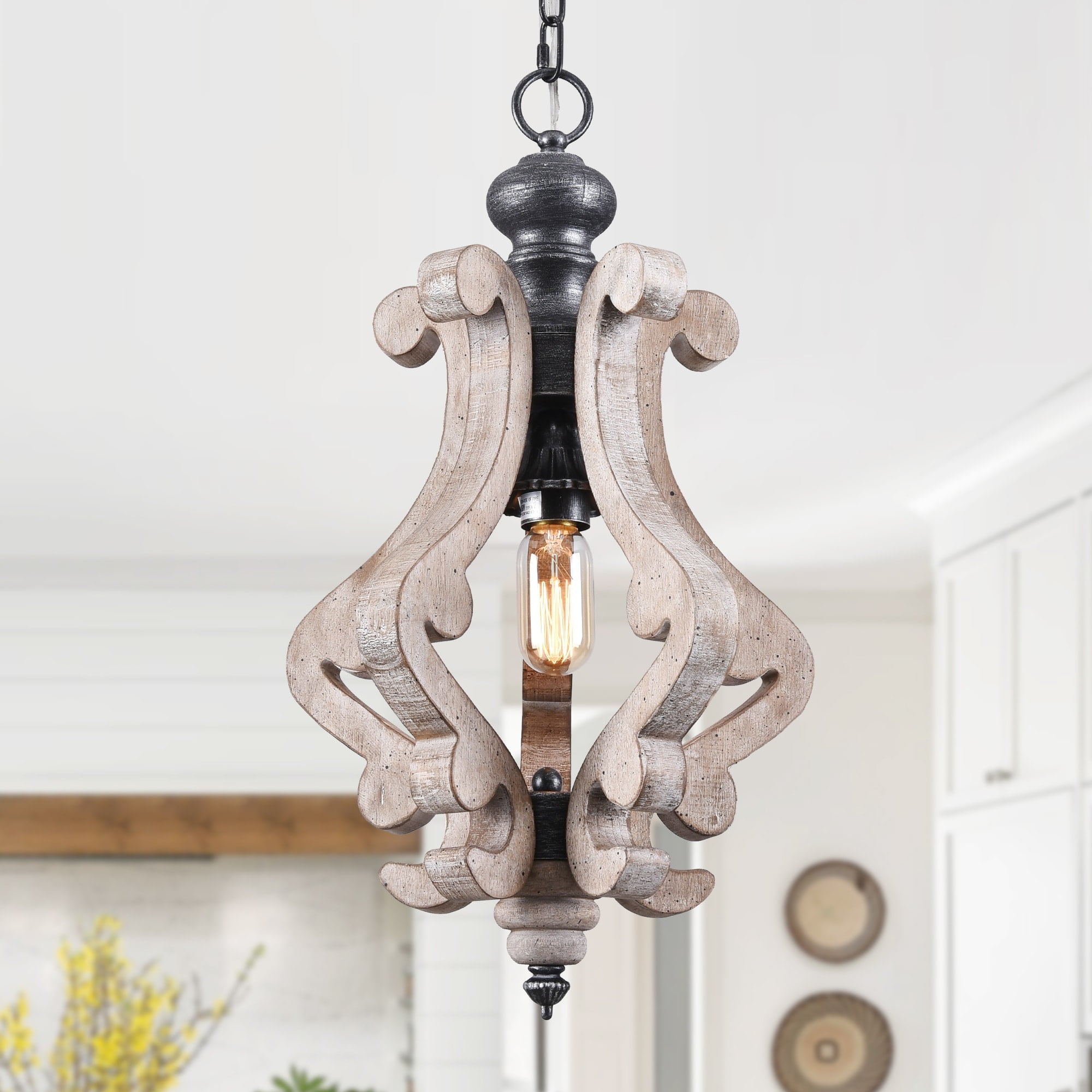Weathered Wood and Metal Farmhouse Chandelier Pendant Light