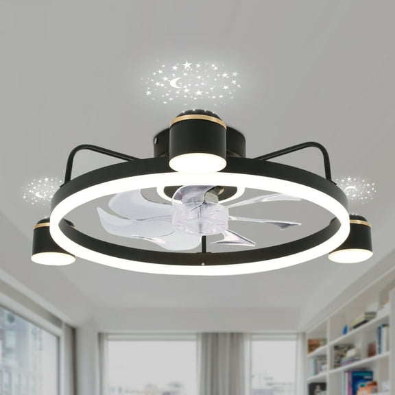 Cusp Barn Modern Flush Mount Indoor Ceiling Fan with Lights and APP Control Dimmable Starry Lighting Fixture