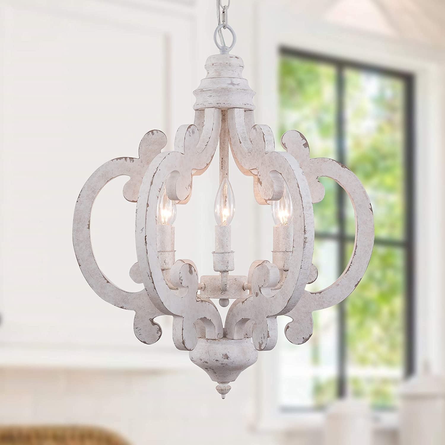 Cusp Barn 6-Light Rustic Wood Chandelier Lighting Farmhouse Geometrics Chandeliers with Height Adjustable Chandelier for Hallway, Frame, Dining Room