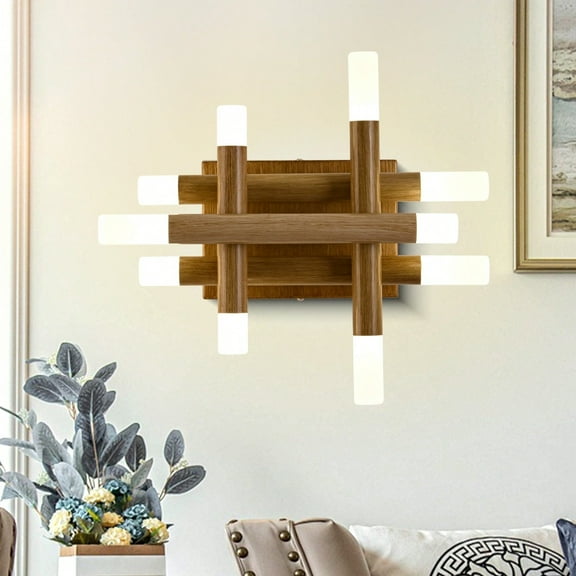 Cusp Barn Modern Wood Grain Metal Wall Sconce, Indoor LED Wall Fixture Lights, Irregular Wall Sconce for Living Room Staircase
