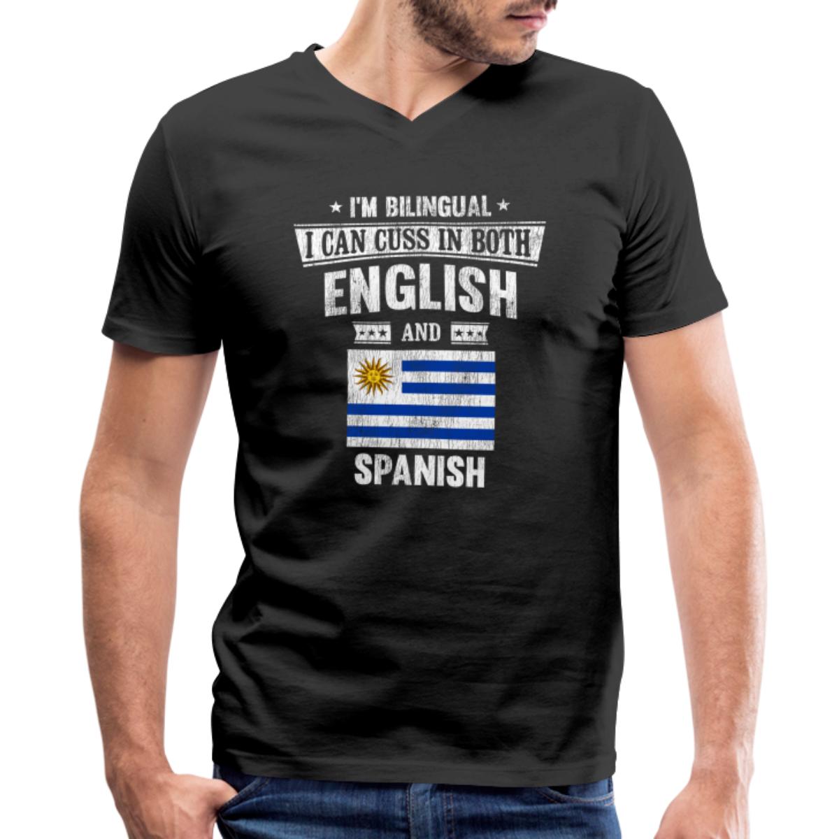 Cuss In English And Spanish Funny Uruguay Flag Men's VNeck TShirt