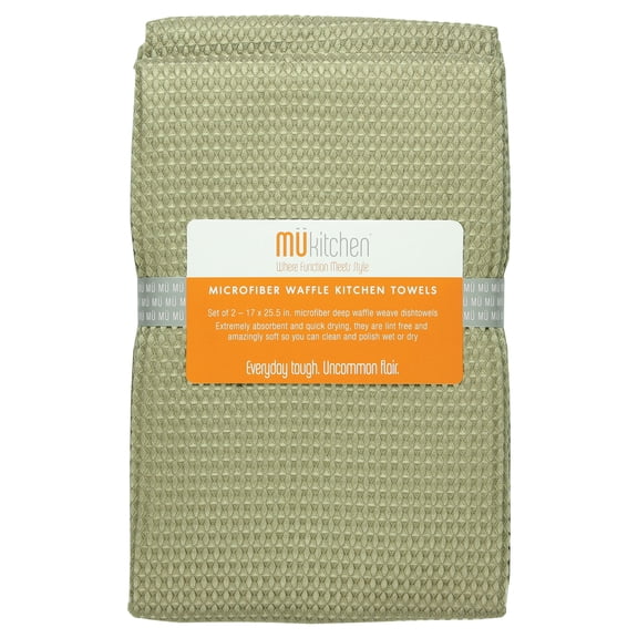 Cussing Cups Microfiber Waffle Dishtowel, 17 by 25-1/2 Inches, Set of 2, Pebble