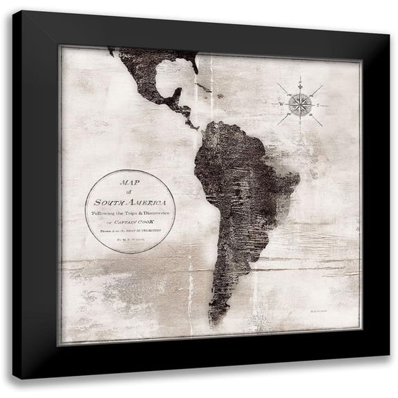 Cusson, Marie-Elaine 12x12 Black Modern Framed Museum Art Print Titled - World Map Black and White VI-South America