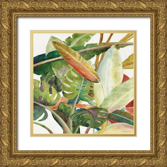 Cusson, Marie-Elaine 12x12 Gold Ornate Wood Framed with Double Matting Museum Art Print Titled - Tropical Lush Garden Square II