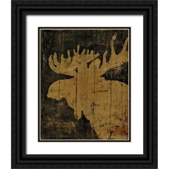 Cusson, Marie Elaine 12x14 Black Ornate Wood Framed with Double Matting Museum Art Print Titled - Rustic Lodge Animals Moose