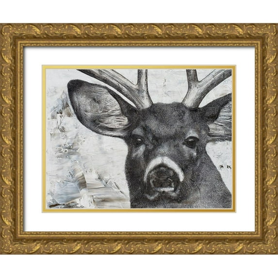 Cusson, Marie Elaine 14x12 Gold Ornate Wood Framed with Double Matting Museum Art Print Titled - Deer landscape
