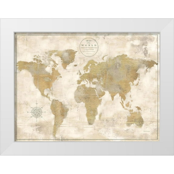 Cusson, Marie Elaine 14x12 White Modern Wood Framed Museum Art Print Titled - Rustic World Map Cream No Words