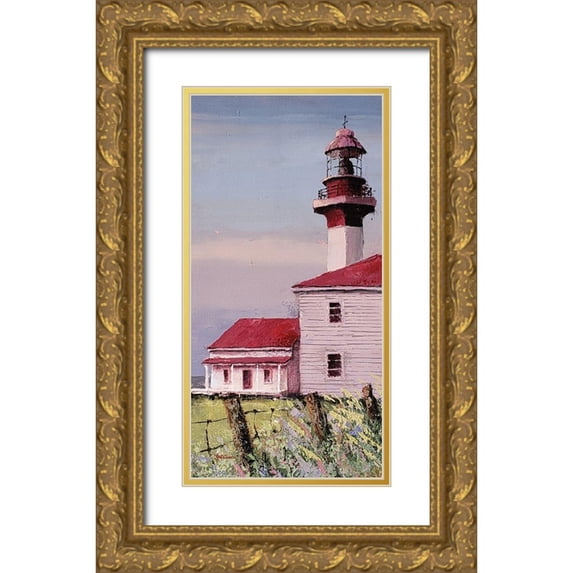 Cusson, Marie Elaine 14x24 Gold Ornate Wood Framed with Double Matting Museum Art Print Titled - Lighthouse Point panel