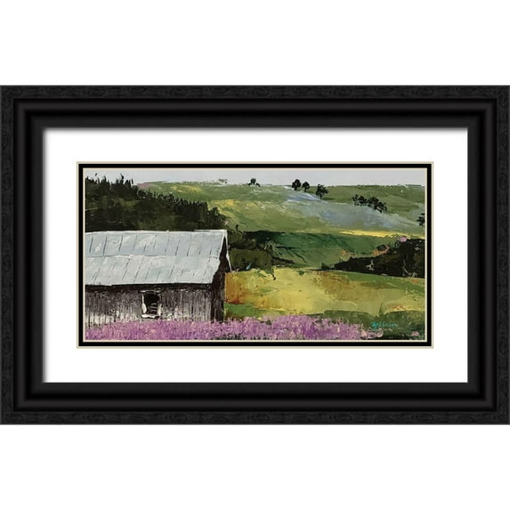 Cusson, Marie Elaine 14x9 Black Ornate Wood Framed with Double Matting Museum Art Print Titled - Flower Field landscape