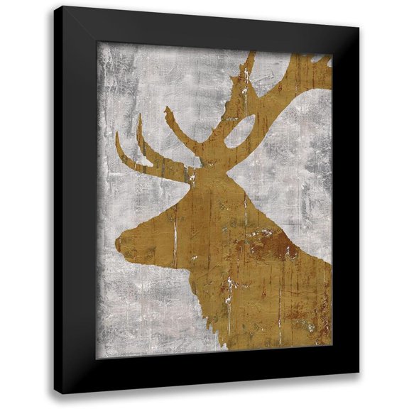 Cusson, Marie Elaine 15x18 Black Modern Framed Museum Art Print Titled - Rustic Lodge Animals Deer on Grey