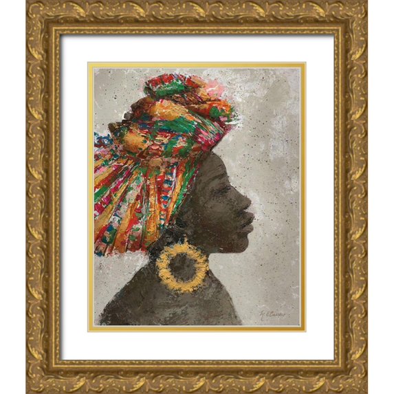 Cusson, Marie Elaine 15x18 Gold Ornate Wood Framed with Double Matting Museum Art Print Titled - Portrait of a Woman I (gold hoop)