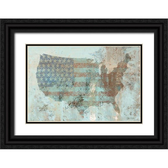 Cusson, Marie Elaine 18x13 Black Ornate Wood Framed with Double Matting Museum Art Print Titled - Vintage USA Map