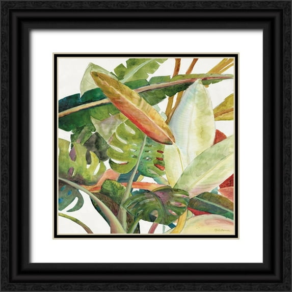 Cusson, Marie-Elaine 20x20 Black Ornate Wood Framed with Double Matting Museum Art Print Titled - Tropical Lush Garden Square II