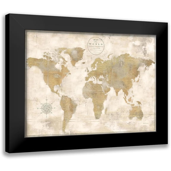 Cusson, Marie Elaine 24x19 Black Modern Framed Museum Art Print Titled - Rustic World Map Cream No Words