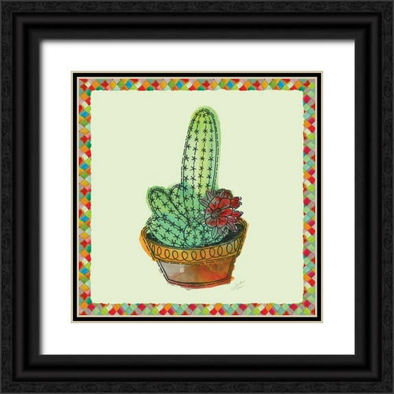 Cusson, Marie Elaine 26x26 Black Ornate Wood Framed with Double Matting Museum Art Print Titled - Rainbow Cactus III