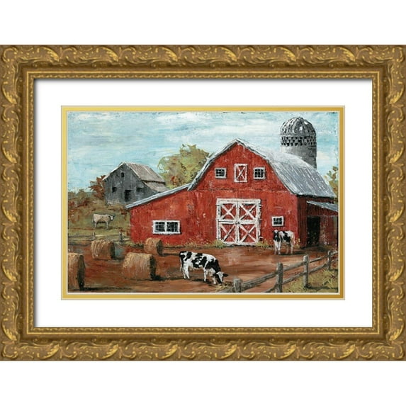 Cusson, Marie-Elaine 32x23 Gold Ornate Wood Framed with Double Matting Museum Art Print Titled - Red Country Barn