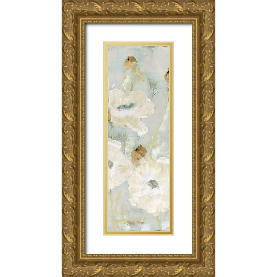 Cusson, Marie Elaine 9x18 Gold Ornate Wood Framed with Double Matting Museum Art Print Titled - Poppies in the Wind Cream Panel II