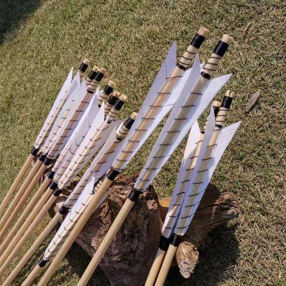 Cussparte 12X 32" Traditional Wooden Arrows 5" Feather Longbow Recurve Bow Archery Hunting
