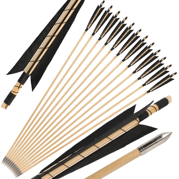 Cussparte 12X 32" Traditional Wooden Arrows 5" Feather Longbow Recurve Bow Archery Hunting