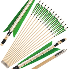 Cussparte 12X 32" Traditional Wooden Arrows 5" Feather Longbow Recurve Bow Archery Hunting