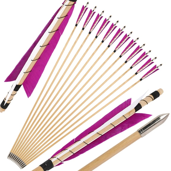 Cussparte 12X 32" Traditional Wooden Arrows 5" Feather Longbow Recurve Bow Archery Hunting