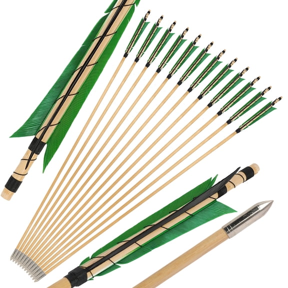 Cussparte 12X 32" Traditional Wooden Arrows 5" Feather Longbow Recurve Bow Archery Hunting