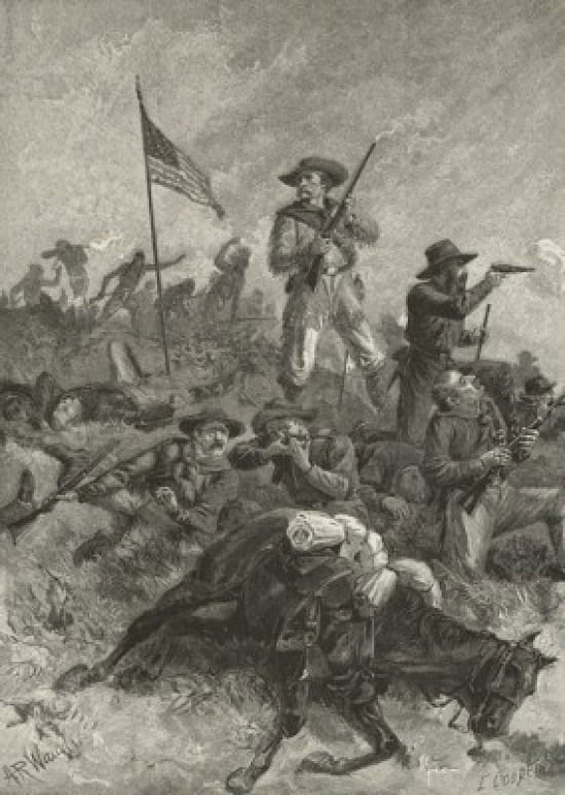 Custers Last Fight Alfred R Waud (1828-1891 American) Engraving Canvas Art - (18 x 24)