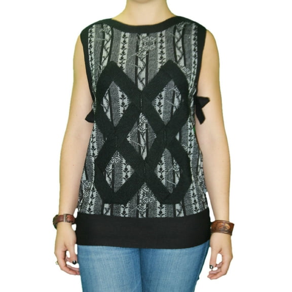 Custo Barcelona Women's Cross Black Sleevless Sweater Sz M Black / Gray